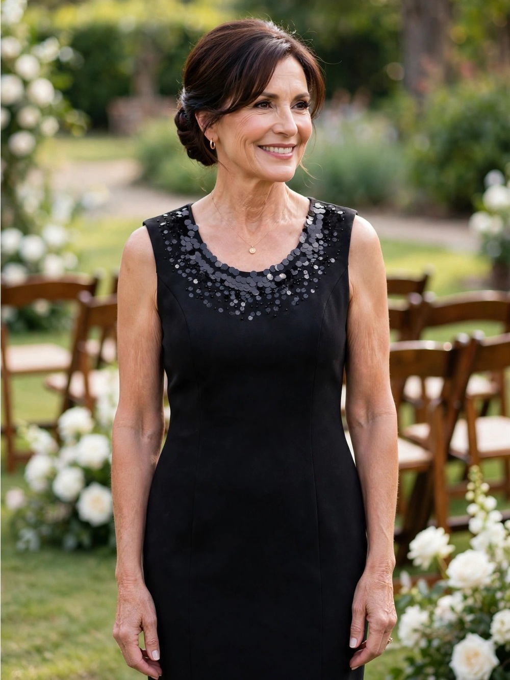 "Mother of Bride" Black Sleeveless Sequin-Trim Sheath Dress Charter Club 10